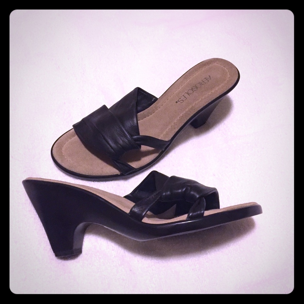 Black and Tan open toed heels